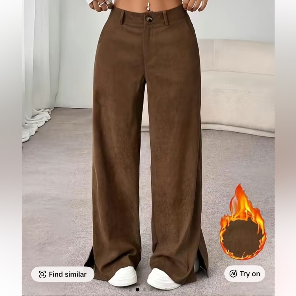 Brown Corduroy Wide-Leg Pants - Picture 2 of 4